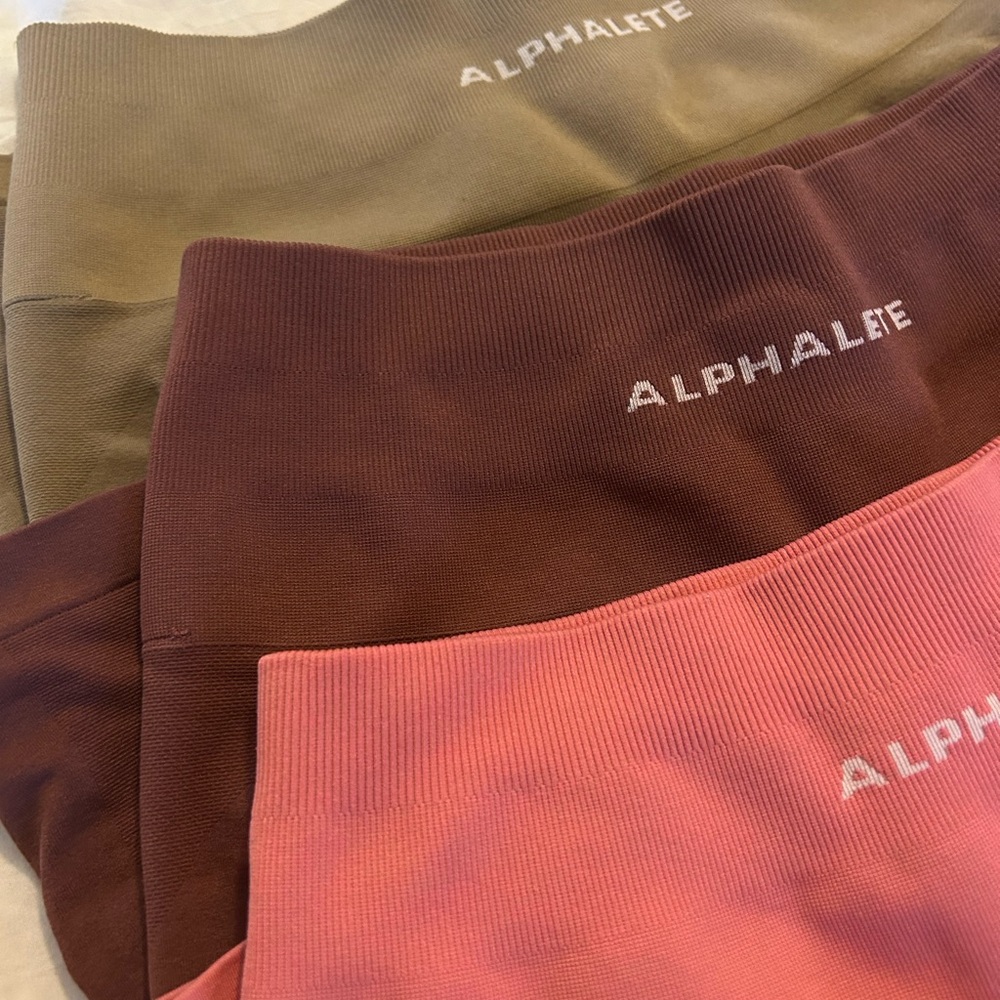 Alphalete Seamless Leggings Trio - Coral/Barbie Pink, purple pink, Olivey Tan